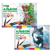 Альбом для рисования, А4, 40 листов, скоба, обложка картон, BRAUBERG KIDS, 200х285 мм, «Зверята» (2 вида), 106683