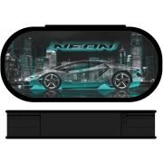 Пенал овальный Lamark «Neon Car», 1 отд., 210х90х55 мм, на молнии, дополнительный вкладыш, печать по ткани