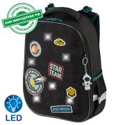 Ранец BRAUBERG PREMIUM, 2 отделения, с брелком, «Space mission», LED ЛАМПОЧКИ, 38х29х16 см, 270599