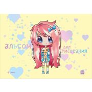 Альбом для рисования 24л. на склейке «Нежность» серии «Милашки-аниме», выборочный уф-лак, блок - офсет 100 г/м