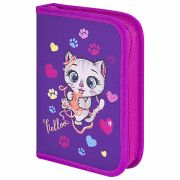 Пенал BRAUBERG, 1 отделение, 1 откидная планка, полиэстер, 21х14 см, «Playing kitty», 271521