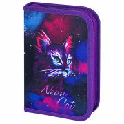 Пенал BRAUBERG с наполнением, 1 отделение, 1 откидная планка, 24 предмета, 21х14 см, «Neon cat», 271523