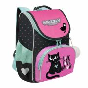 Ранец GRIZZLY анатомическая спинка, с мешком для обуви, для девочек, «KITTY», 33х25х13 см, RAm-384-1/2