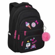 Рюкзак GRIZZLY школьный, укрепленная спинка, 3 отделения, для девочек, «HAPPY/BLACK», 39х30х20 см, RG-362-2/3