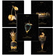 Тетрадь А5, 48 л., BRAUBERG, скоба, клетка, матовая ламинация, фольга, «Black&Gold» (микс в спайке), 404370