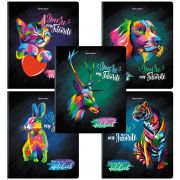 Тетрадь А5, 48 л., BRAUBERG, скоба, клетка, матовая ламинация, выборочный лак, «Animals Pop-Art» (микс в спайке), 404374