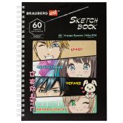 Скетчбук, 4 типа бумаги (акварельная, белая, черная, крафт) 146х204 мм, 60 л., гребень, BRAUBERG ART DEBUT, АНИМЕ, 115066