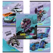 Тетрадь А5, 48 л., BRAUBERG, скоба, клетка, глянцевый лак, «Race» (микс в спайке), 404349