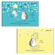 Альбом для рисования, А4 32 листов, гребень, обложка картон, BRAUBERG, 195х285 мм, «Ёжики» (2 вида), 106698