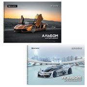 Альбом для рисования А4 32 л., гребень, выборочный лак, BRAUBERG, 195х285 мм, «Суперкар» (2 вида), 106699