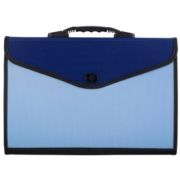 Портфель 13 отделений, замок, укрепленная ручка, карман-визитка, синий/голубой