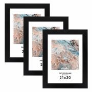 Рамка 21х30 см небьющаяся, КОМПЛЕКТ 3 шт., багет 29 мм, МДФ, BRAUBERG «Basic», черная, 391261