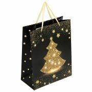 Пакет подарочный (1 штука) новогодний 26x13x32 см, ЗОЛОТАЯ СКАЗКА «Midnight Christmas Tree», глиттер, 608230