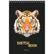 Скетчбук Тигр, А5, 40 л., ЧЕРНАЯ бумага, твердая подложка, спираль сверху