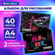 Альбомы для рисования ДЭК А4, 40 л., КОМПЛЕКТ 2 шт., гребень, обложка картон, BRAUBERG, 205х290 мм, «NON-STOP», 106738