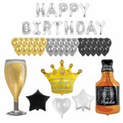 Шары воздушные НАБОР ДЛЯ ДЕКОРА «Happy Birthday», 52 шара, серебро/золото/черный, BRAUBERG, 591898