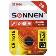 Батарейка литиевая SONNEN Lithium CR1616 «таблетка, дисковая, кнопочная» 1 шт., блистер, 455598