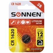 Батарейка литиевая SONNEN Lithium CR1620 «таблетка, дисковая, кнопочная» 1 шт., блистер, 455599