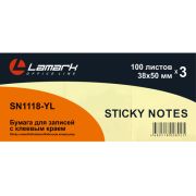 Бумага для заметок с клеевым краем 38x50 мм, 3 шт. х100 л./упак, пастель желтая