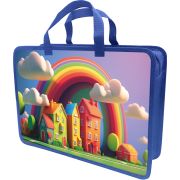 Папка-портфель Lamark  «Сказочные домики», А4, 34х24,5х7 см, 1 отделение, на молнии, с ручками, печать по пластику с двух сторон