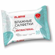 Салфетки влажные 50 шт., АНТИБАКТЕРИАЛЬНЫЕ, удобный формат упаковки «Возьми с собой», LAIMA, 115225