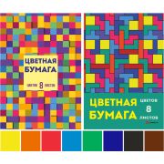Набор цветной бумаги немелованной  А4, 8 листов 8 цветов, Lamark «Калейдоскоп»,  в папке, односторонняя, 2 дизайна в коробке