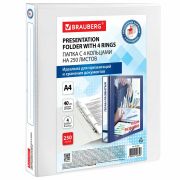Папка ПАНОРАМА на 4 кольцах, ПРОЧНАЯ, картон/ПВХ, BRAUBERG «Office», БЕЛАЯ, 40 мм, до 250 листов, 271850