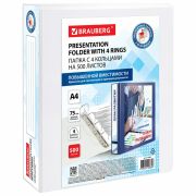 Папка ПАНОРАМА на 4 кольцах, ПРОЧНАЯ, картон/ПВХ, BRAUBERG «Office», БЕЛАЯ, 75 мм, до 500 листов, 271853
