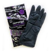 Перчатки МНОГОРАЗОВЫЕ латексные с хлопковым волокном Japan Style ЧЕРНЫЕ, размер 8-9, L (большой), вес 63 г, КП, 139593