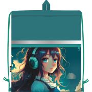 Сумка для сменной обуви Lamark «Тишина», 41х48 см, на шнурке, карман на молнии, полноцв. печать на кармане, светоотр. лента, ручка-петля