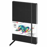 Скетчбук для графики и маркеров, «БРИСТОЛЬ» 200 г/м2, 140х210 мм, 32 листа, КОЖЗАМ, BRAUBERG ART PREMIERE, Черный, 115099