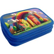 Пенал Lamark «Сказочные домики», 2 отделения,125х205х40 мм, ламинированный картон, объемное тиснение, две молнии