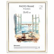 Рамка 30х40 см небьющаяся, багет 20 мм пластик, BRAUBERG «HIT3», белая с двойной позолотой, 391383