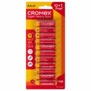 Батарейки солевые «пальчиковые» КОМПЛЕКТ 10+1 шт., CROMEX (КРОМЕКС) Super Heavy Duty, AA (R6,15A), блистер, 456256