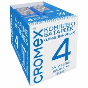 Батарейки алкалиновые КОМПЛЕКТ 4 шт., CROMEX (КРОМЕКС) Alkaline, Крона 9V (6LR61, 6LF22, 1604A), короб, 456453