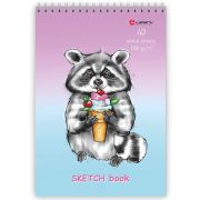 Скетчбук Сластена Енот, А5, 40 л., 100 г/м2, выборочный уф-лак,  твердая подложка, спираль сверху
