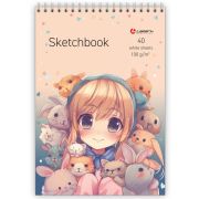 Скетчбук Ушки, А5, 40 л., 100 г/м2, выборочный уф-лак,  твердая подложка, спираль сверху