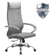Кресло офисное МЕТТА «L1m 42», хром, сиденье и спинка мягкие, велюр, светло-серое