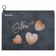 Папка для тетрадей BRAUBERG А4, 1 отделение, пластик, на zip-lock-молнии, «Diamonds», 272104