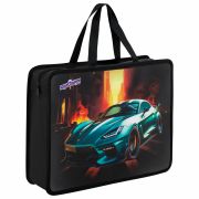 Папка на молнии с ручками ЮНЛАНДИЯ А4, 1 отделение, пластик, 80 мм, «Fire car», 272155