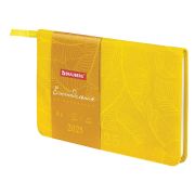 Еженедельник датированный 2025 МАЛЫЙ ФОРМАТ 95х155 мм А6, BRAUBERG «Foliage», под кожу, желтый, 115990