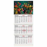 Календарь квартальный на 2025 г., 3 блока, 3 гребня, с бегунком, мелованная бумага, BRAUBERG, «Прекрасные цветы», 116136