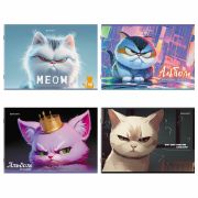 Альбом для рисования А4, 40 листов, скоба, обложка картон, BRAUBERG, 203х288 мм, «Суровые коты» (4 вида), 107115