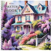 Скетчбук Сиреневый дом, 200х200 мм, 20 л., акварел.бум. 200 г/м2, твердая обложка, спираль сбоку
