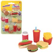 Ластики фигурные ЮНЛАНДИЯ «Фастфуд», НАБОР 6 штук, блистер, 272670