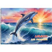 Альбом для рисования 40л. на гребне «Дельфин», выборочный уф-лак, блок - офсет 100г/м
