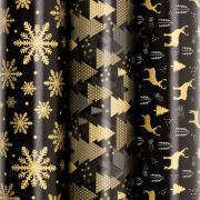 Бумага упаковочная новогодняя НАБОР 3 шт., «Black&Gold», 70х100 см, 3 дизайна, ЗОЛОТАЯ СКАЗКА, 592059