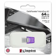 Флеш-диск 64 GB KINGSTON DataTraveler microDuo 3C, разъем USB 3.2, Type-C, фиолетовый, DTDUO3CG3/64GB