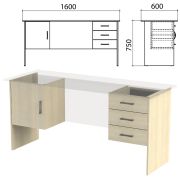 Каркас к столам письменным с 2 тумбами «Канц» (ш1600*г600*в750 мм), дуб молочный, СК29.15.2