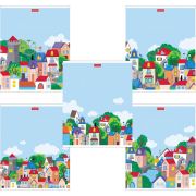 Тетрадь 12 л. HATBER клетка, обложка картон, «Городок» (5 видов в спайке), 12Т5В1